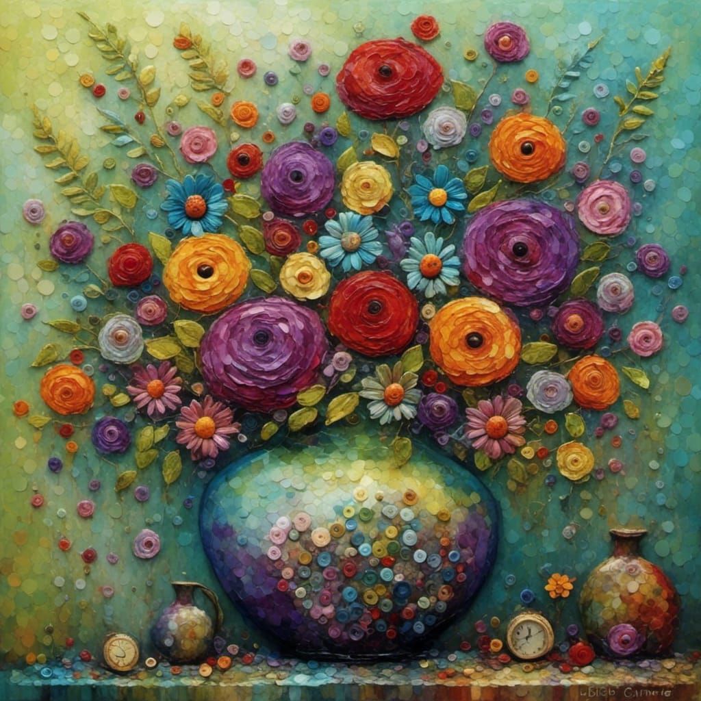 Lime Vase with Crocheted Flowers