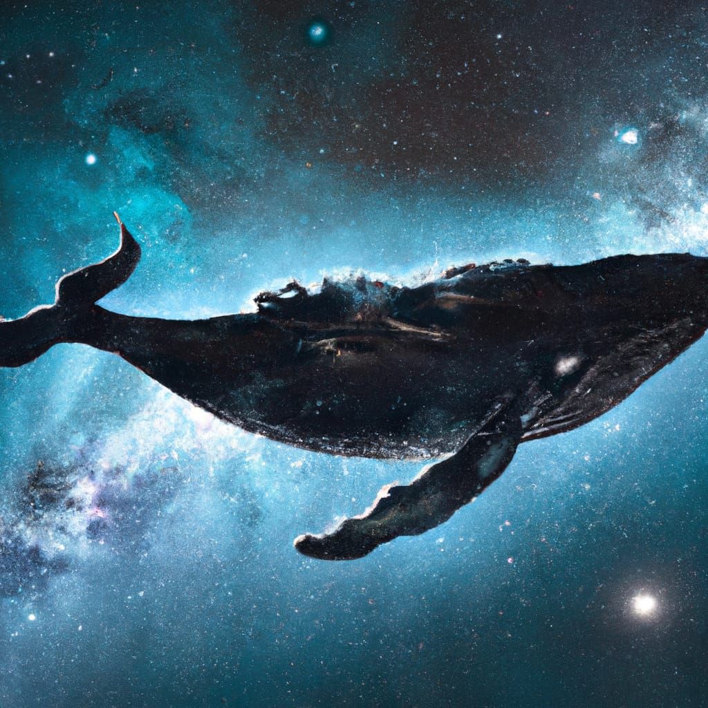 Whale Flying Through the Universe: Detailed Digital Art