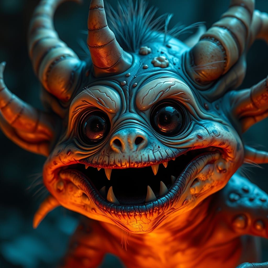 Whimsical Monster with Hollow Eyes and Comically Exaggerated...