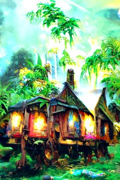 Ethereal Jungle Village Huts in Fantasy Style