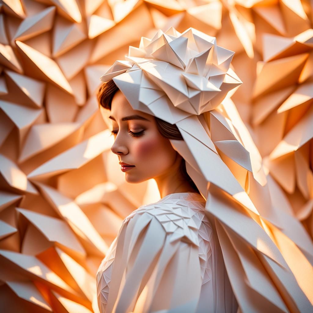 Intimate White Wedding Portrait in Origami-Inspired Style