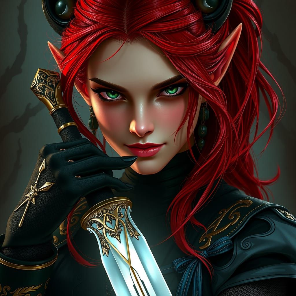 Tiefling Girl with Dagger in Digital Matte Painting Style