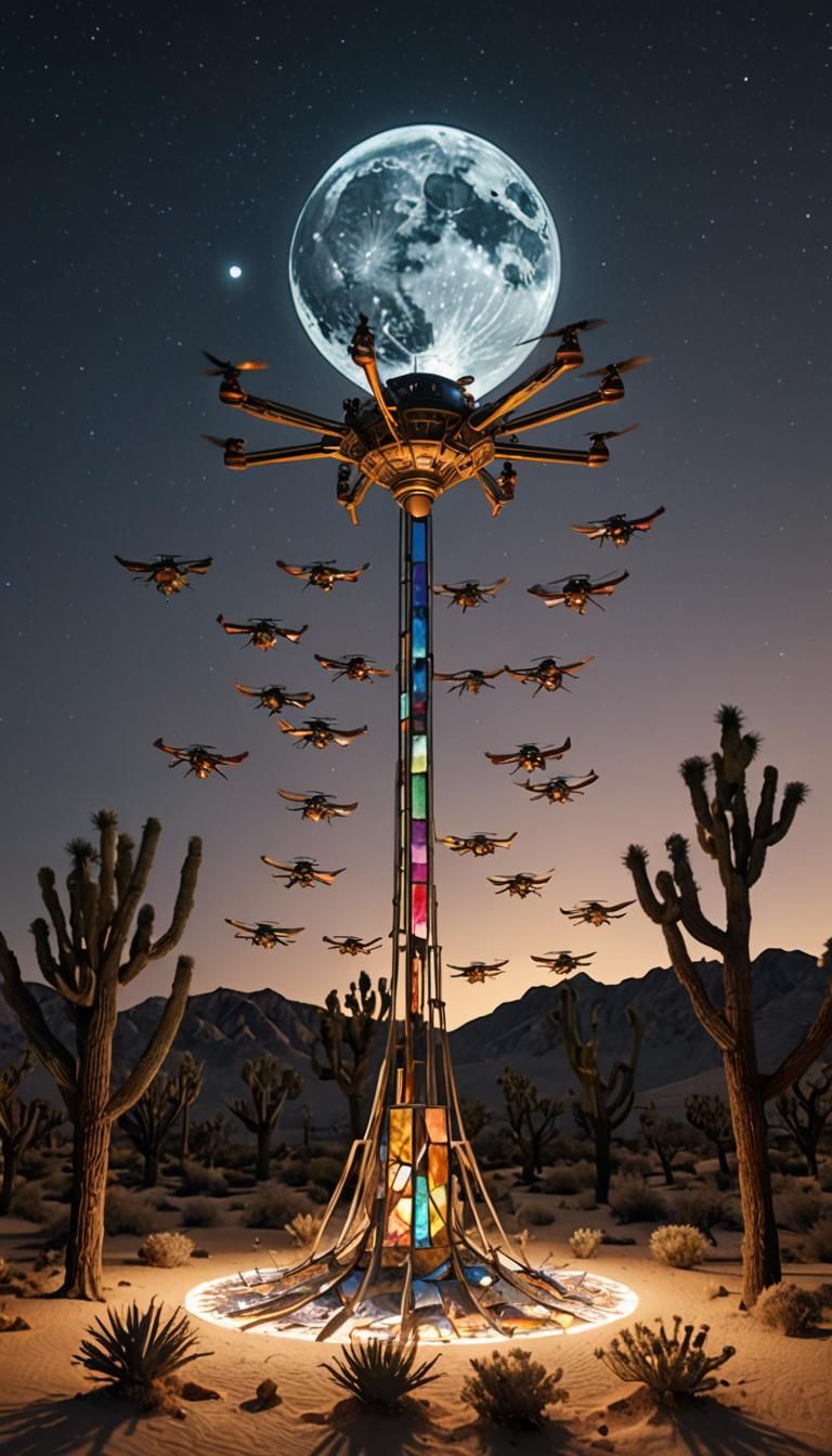 Desert Drone Swarm Builds Stained Glass Sculpture