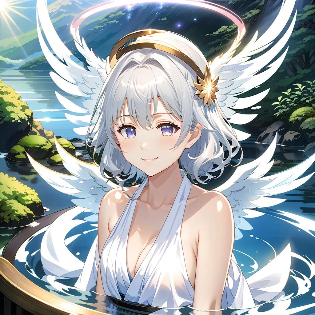 Chibi Angel Relaxing in Hakone Onsen