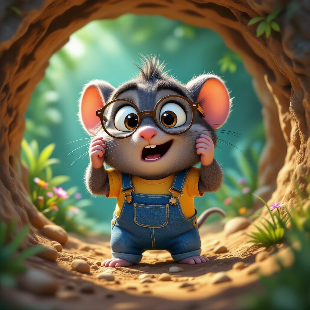 Cute Mole Searches for Glasses in Whimsical Burrow