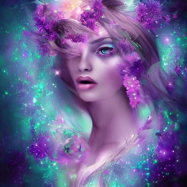 Fantasy Woman with Flowers, Digital Art