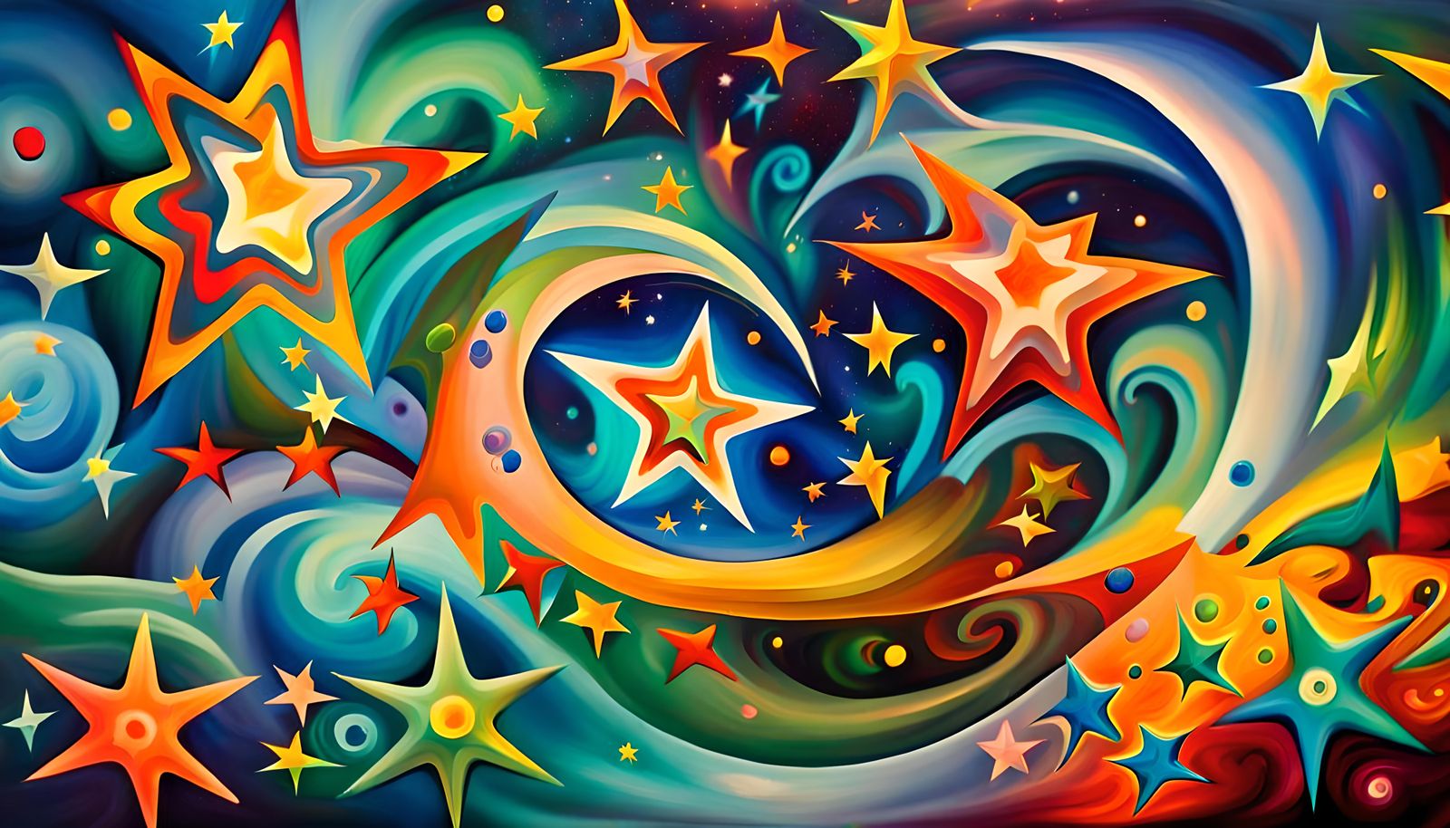 Iridescent Stars and Electromagnetic Coils in Impasto Style