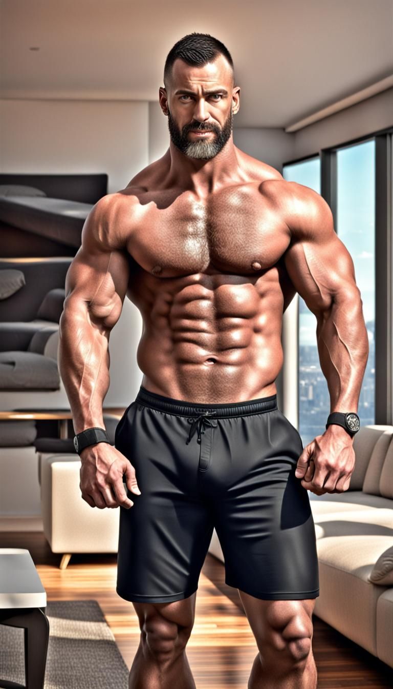 Photorealistic Muscular Man in Briefs and Sandals