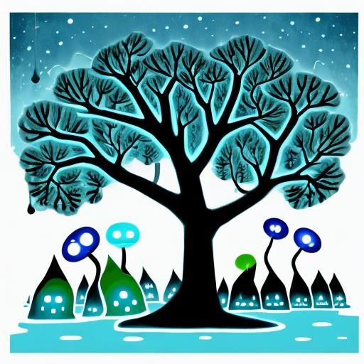 Bioluminescent Stick Figures in Storybook Style