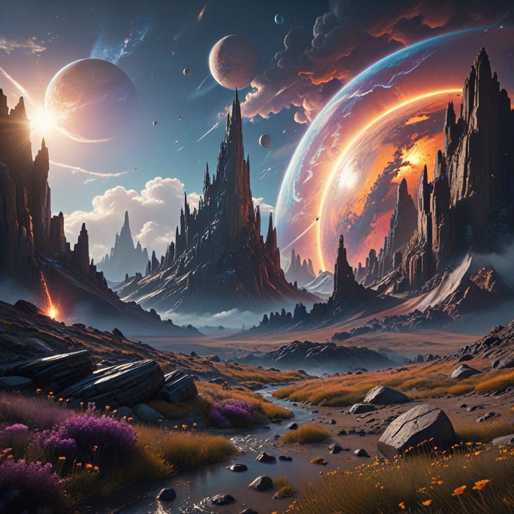 Surreal Cosmic Landscape in Vibrant Pastel Hues with Cinemat...