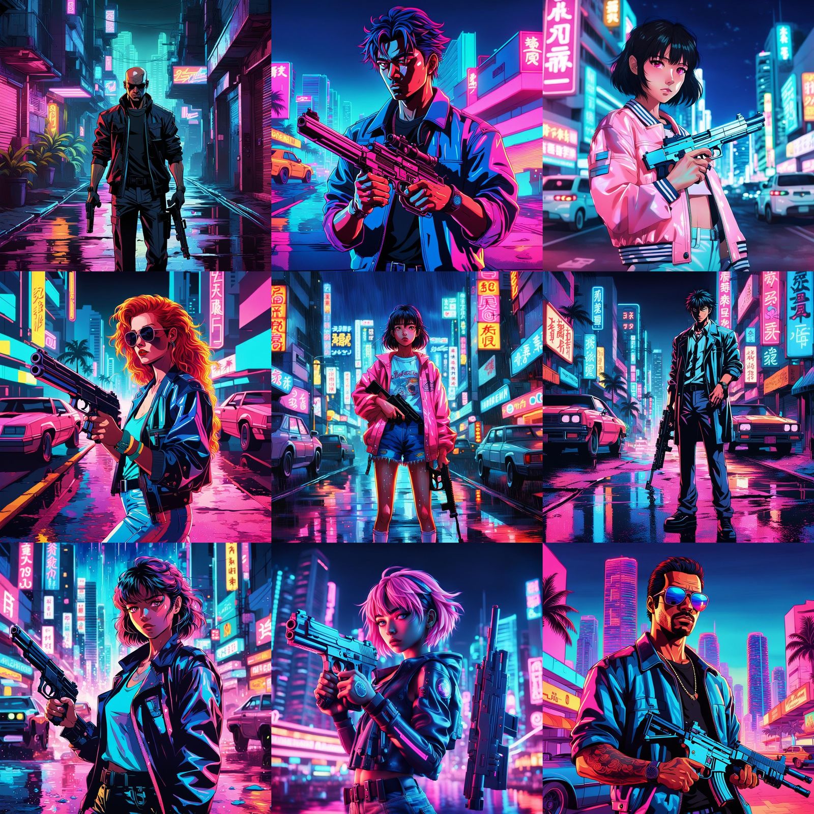 Grand Theft Auto: Vice City Neon 80s Anime Art