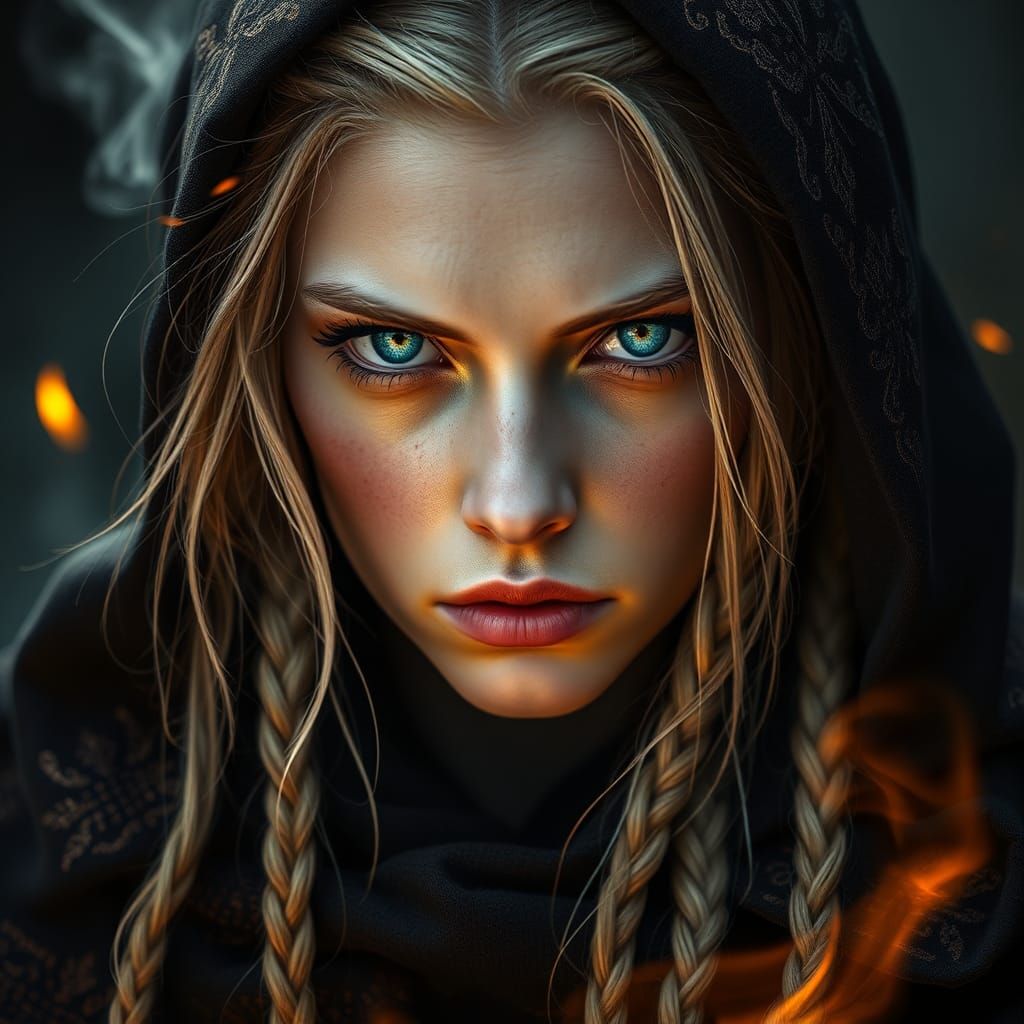 Fiery Assassin in Hyperrealistic Fantasy Portrait