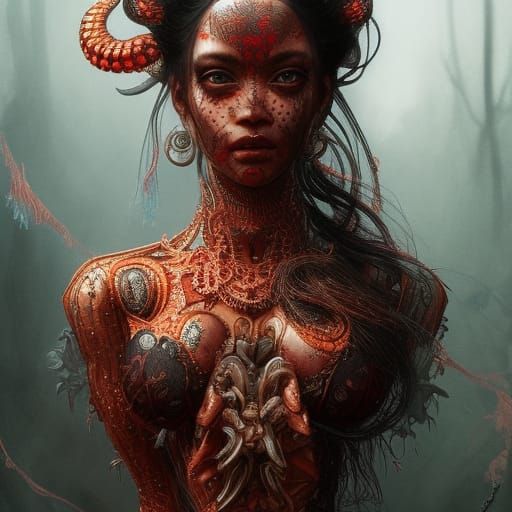Elaborate Demon Woman Portrait in Dark Fantasy Style