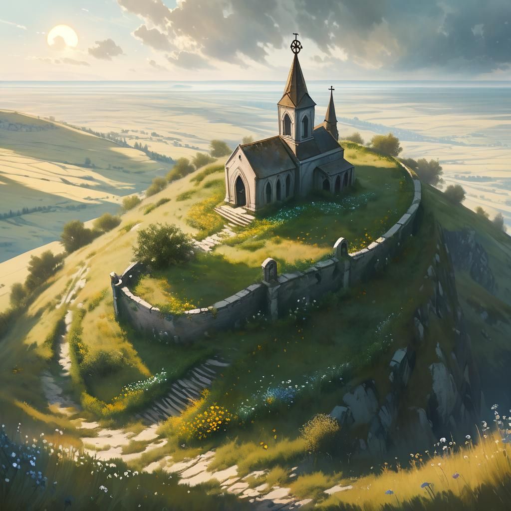 Abandoned Chapel Concept Art in Watercolor Style