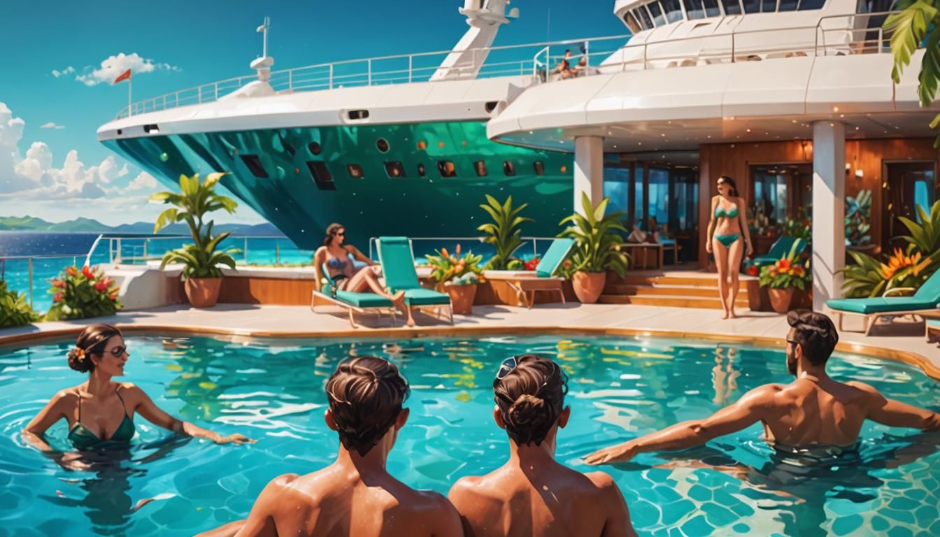 Cruise Ship Pool Scene as Digital Painting