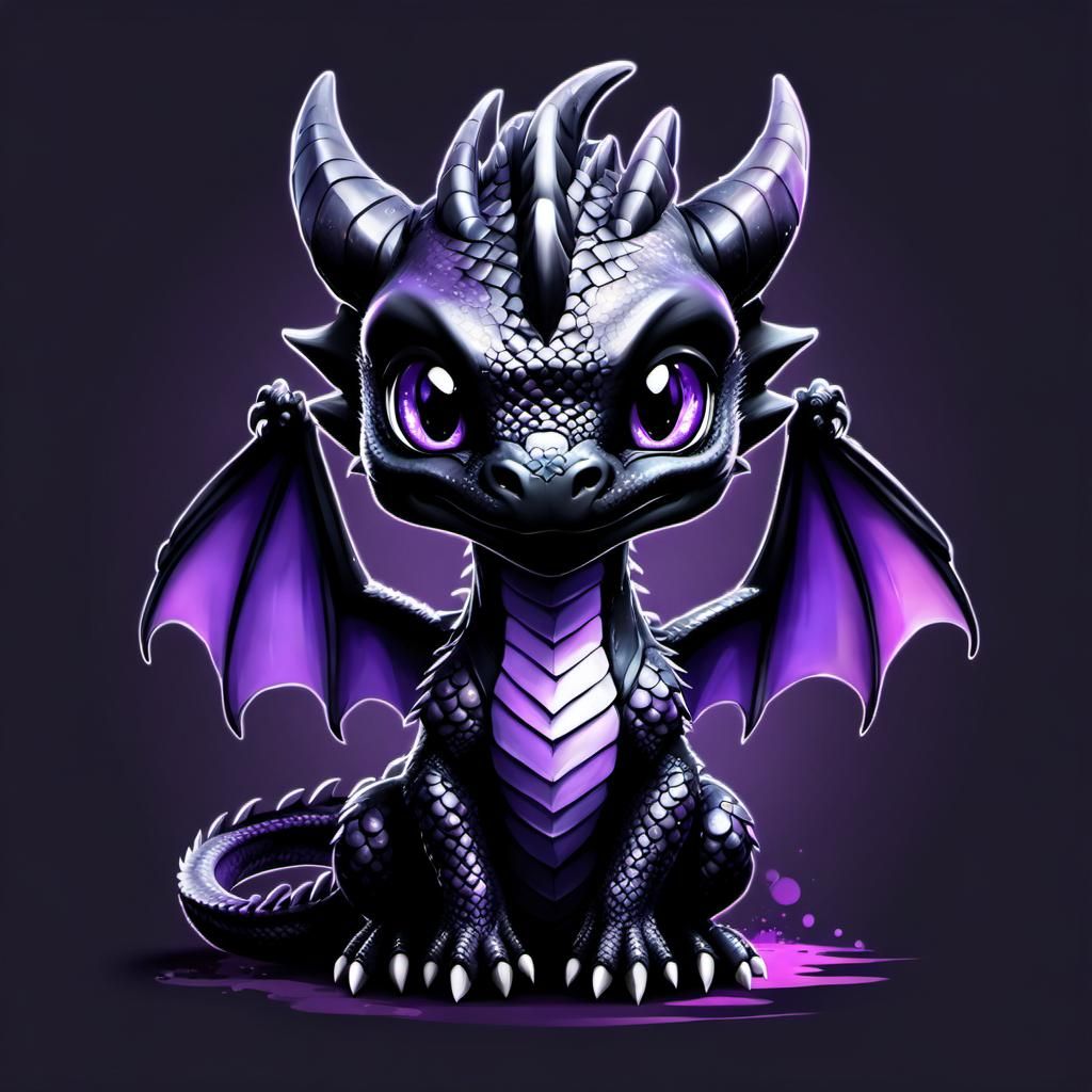Chibi Black Dragon in Anime Style