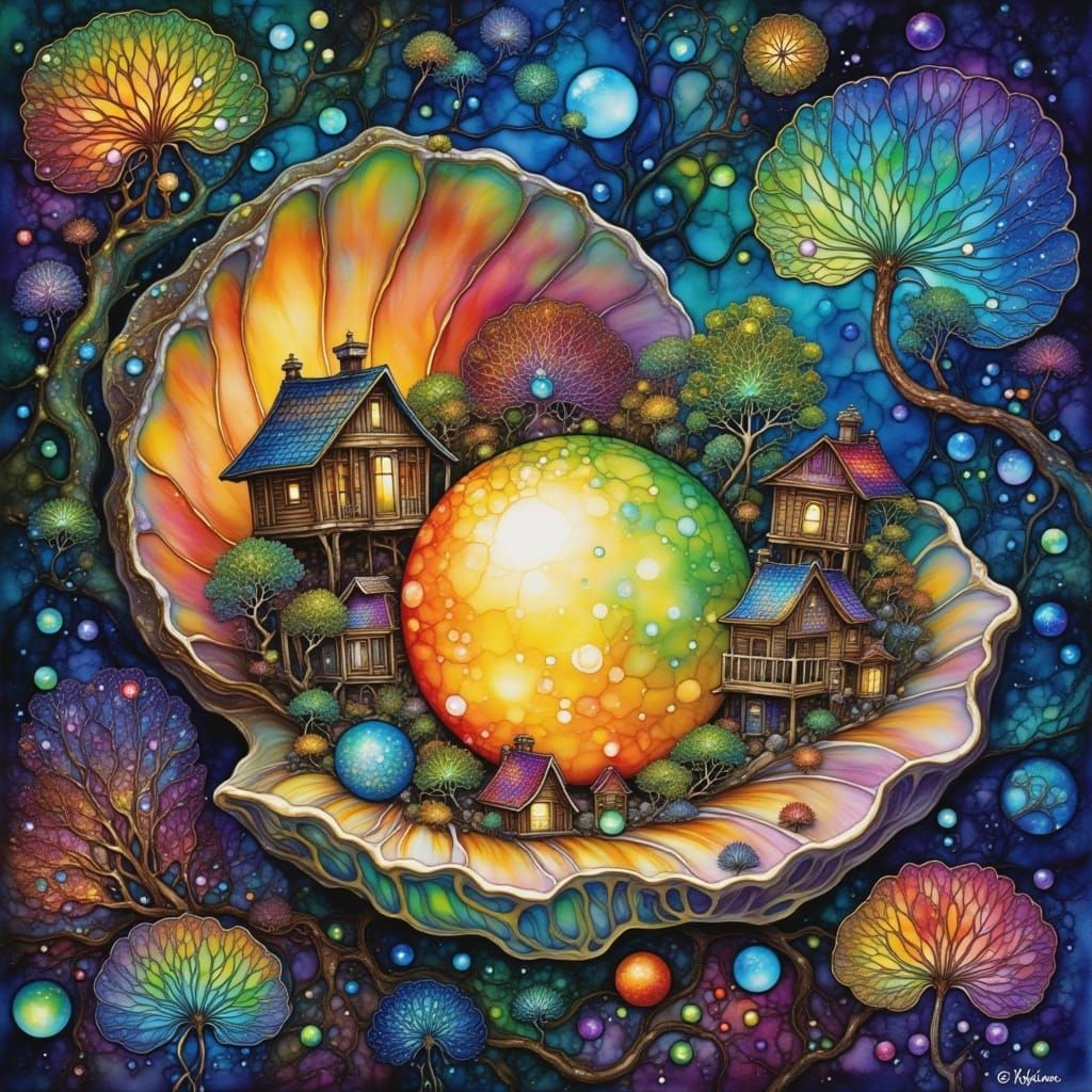 Sea-Dwarfs' Pearl: Whimsical Alcohol Ink Fantasy