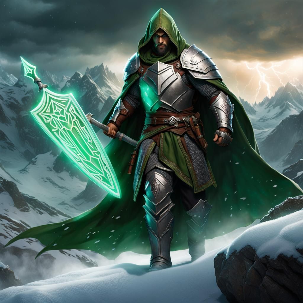 Goliath Paladin in Stormy Landscape, Dark Fantasy Art