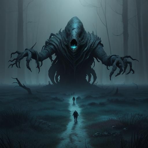 Double-Headed Creature Whispering Lies in Dark Fantasy Style