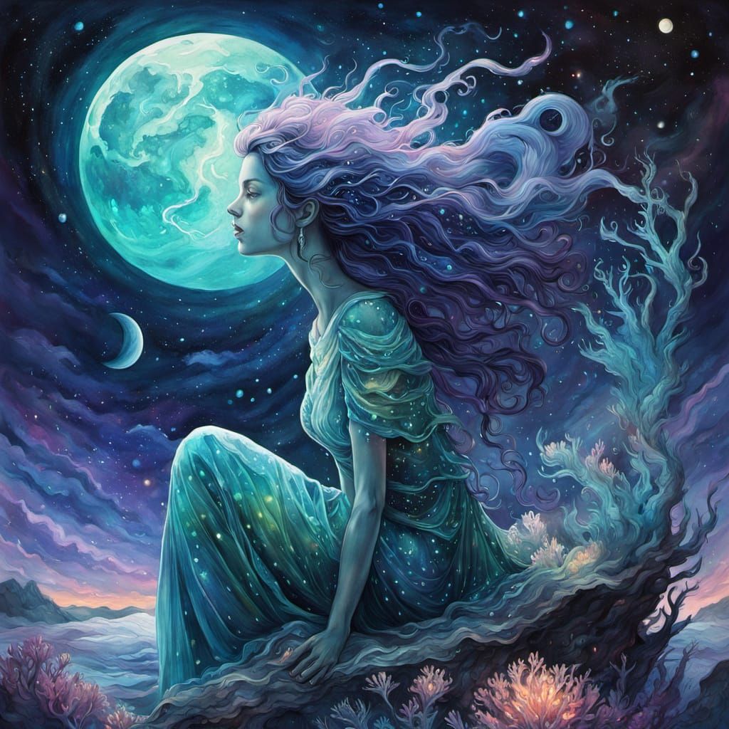 Siren on Coral Throne in Fantasy Realism