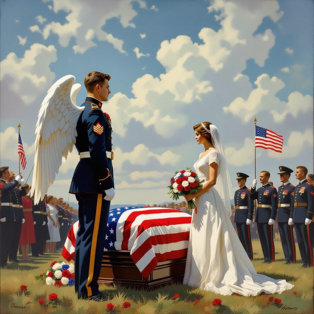 Patriotic Soldier Angel Overlooks Funeral Ceremony