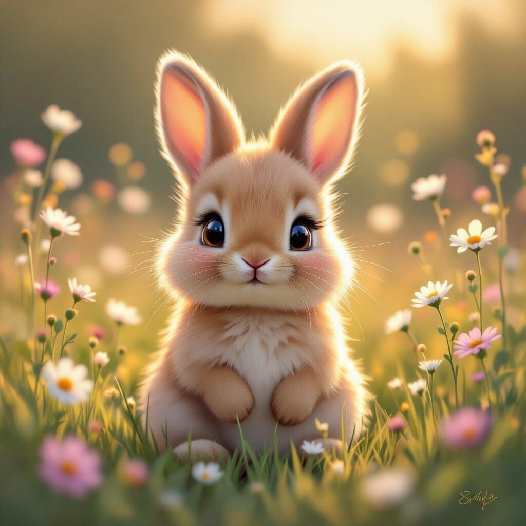 Adorable Baby Bunny in Wildflower Meadow