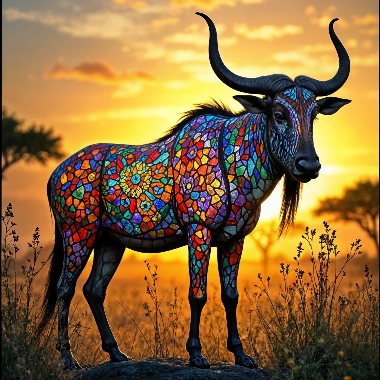 Stained Glass Wildebeest: A Colorful Creation