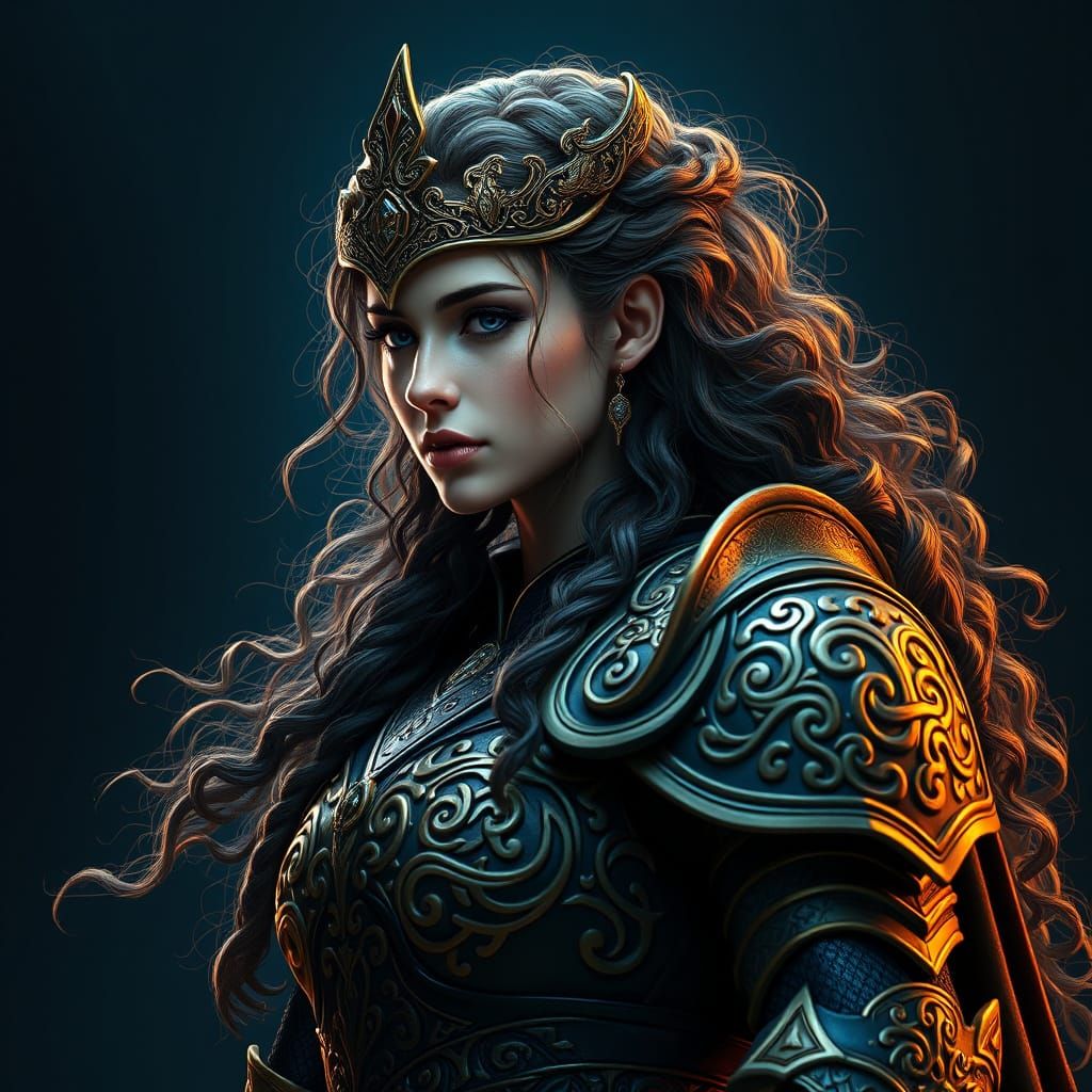 Elegant Warrior Princess in Golden Armor