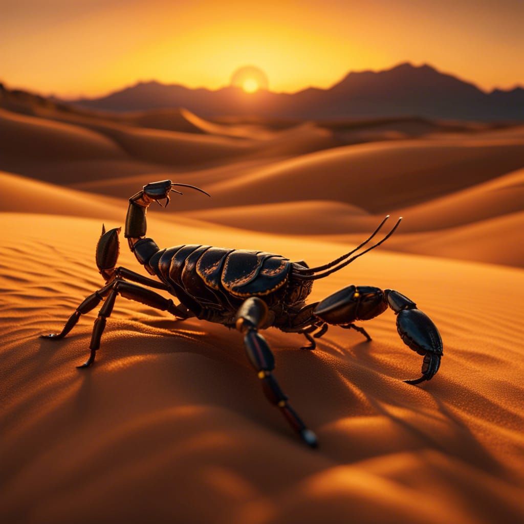 Scorpion in Desert Sunset at Golden Hour