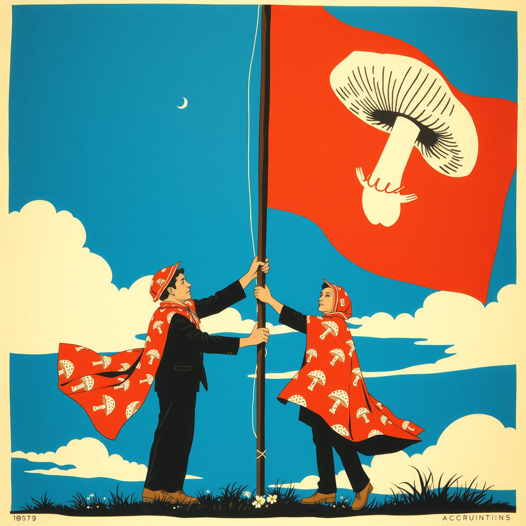 Mushroom Flag Accountants in Linocut Style