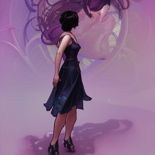 Woman in Purple Dress, Detailed Digital Art