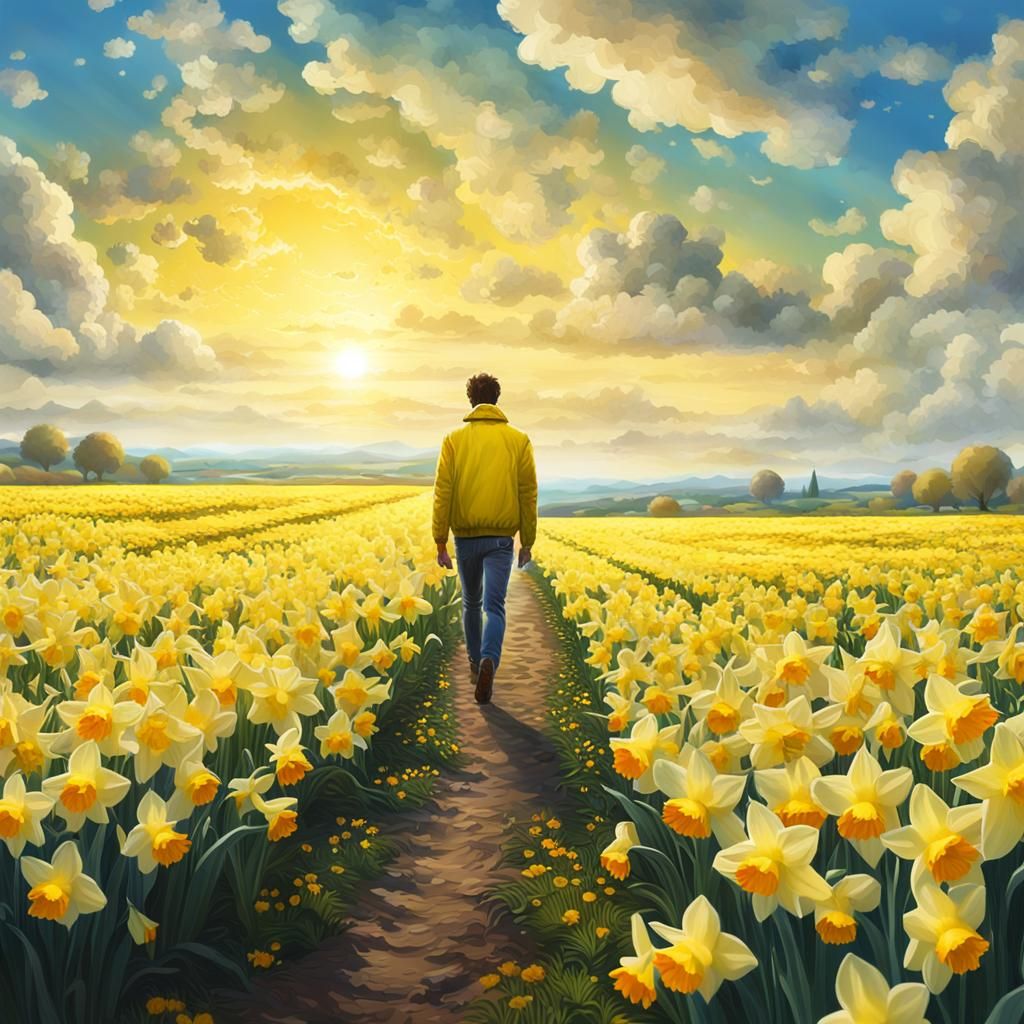 Daffodil Fields Landscape in Vivid Colors