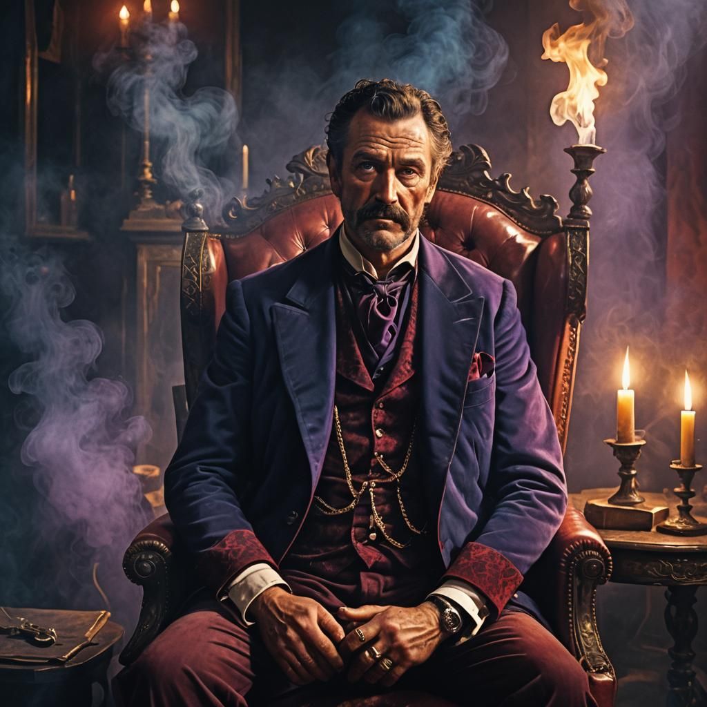 Fantasy Gang Leader in Smokey Chamber, Digital Art