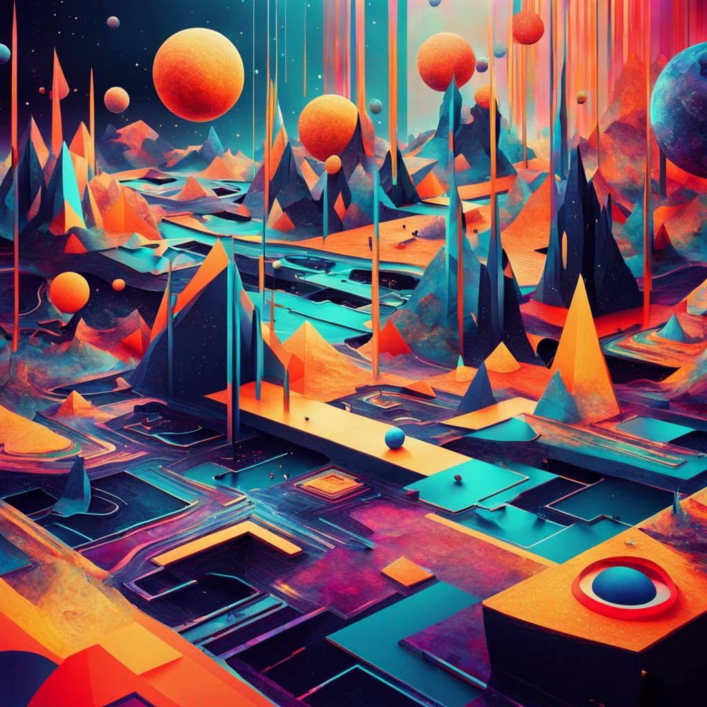 Surreal Cosmic Geometric Abstraction in Neon Colors