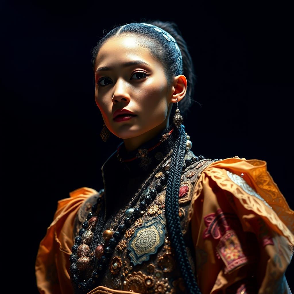 Ethereal Runway Model in Vibrant, Nuanced Hues