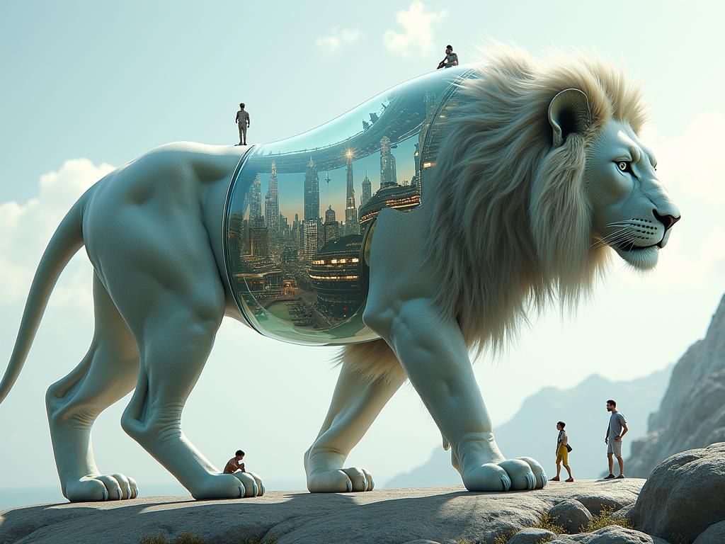 Futuristic City Inside a Lion: Hyperrealistic View