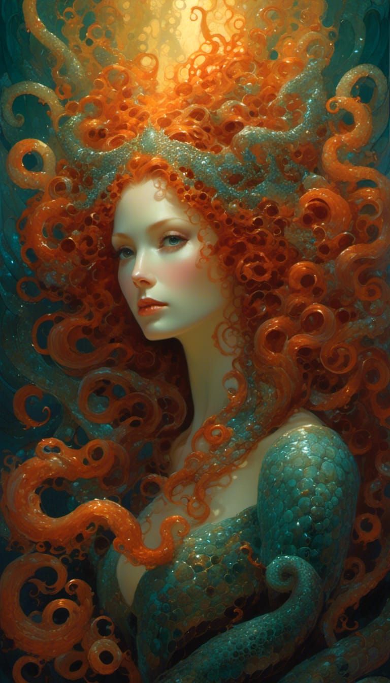 Red-Haired Goddess with Alicorn in Hyperrealistic Style