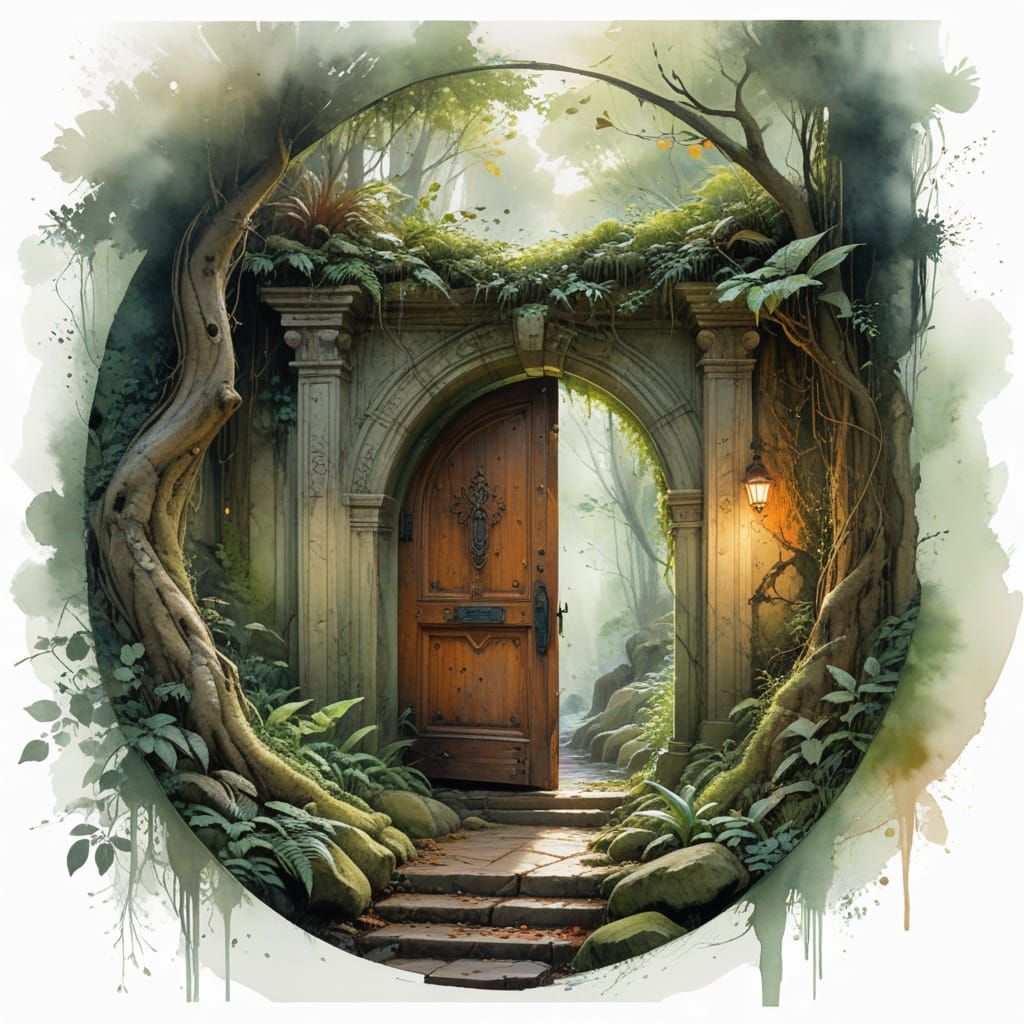 Enchanted Forest Portal: Watercolour Painting of Woman