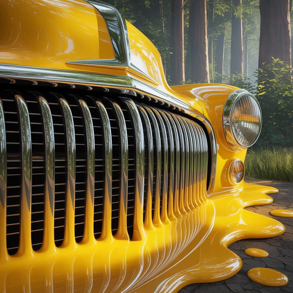 Melting Vintage Car Grille in Golden Sun Light