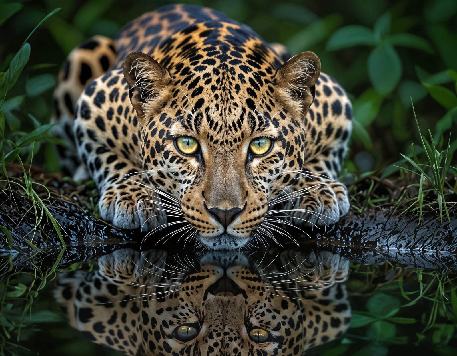 Leopard's Midnight Gaze in Rainforest