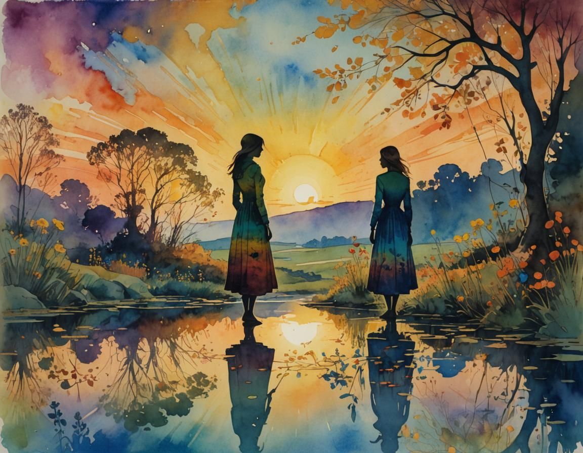 Psychedelic Silhouette in Fantasy Landscape