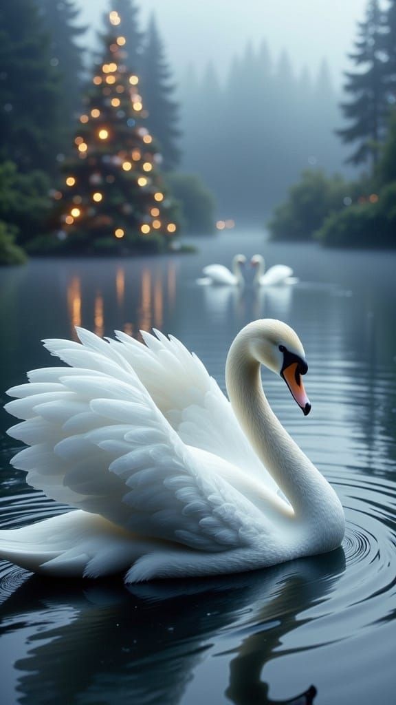 Majestic Swan Scene with Christmas Magic