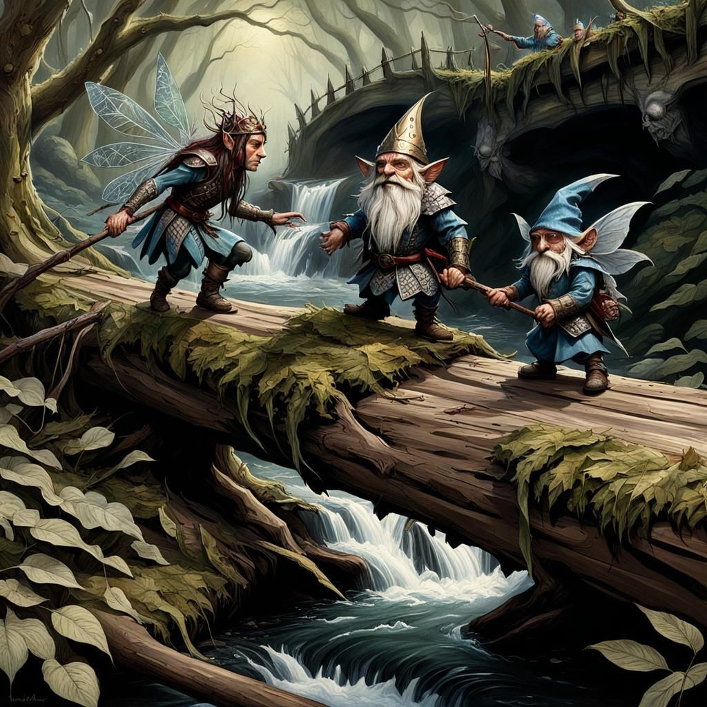 standoff on a fallen tree trunk