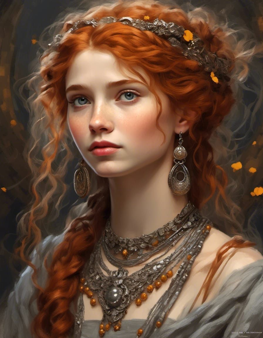 Happy Ginger Girl with Amber Jewelry, Photorealistic