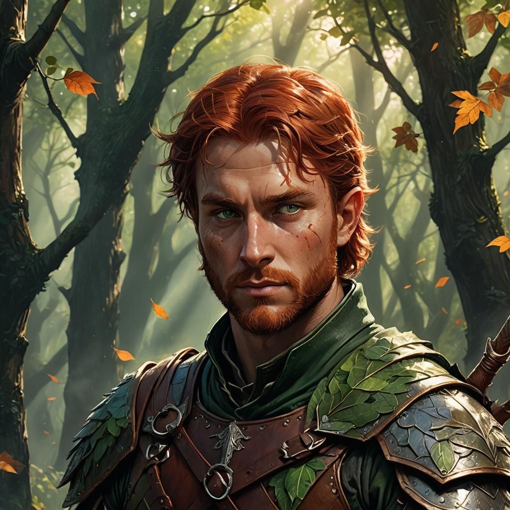 Half-Elf Robin Hood in Forest, Digital Matte Painting