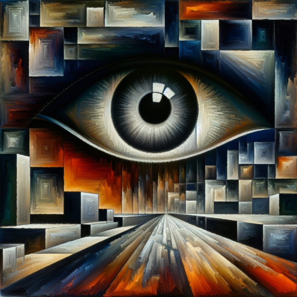 Surrealist Eye in a Haunting Grid Landscape