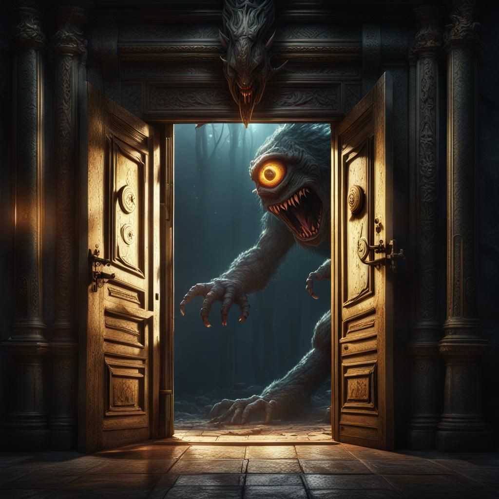 Giant Creature Emerges Through Doorway