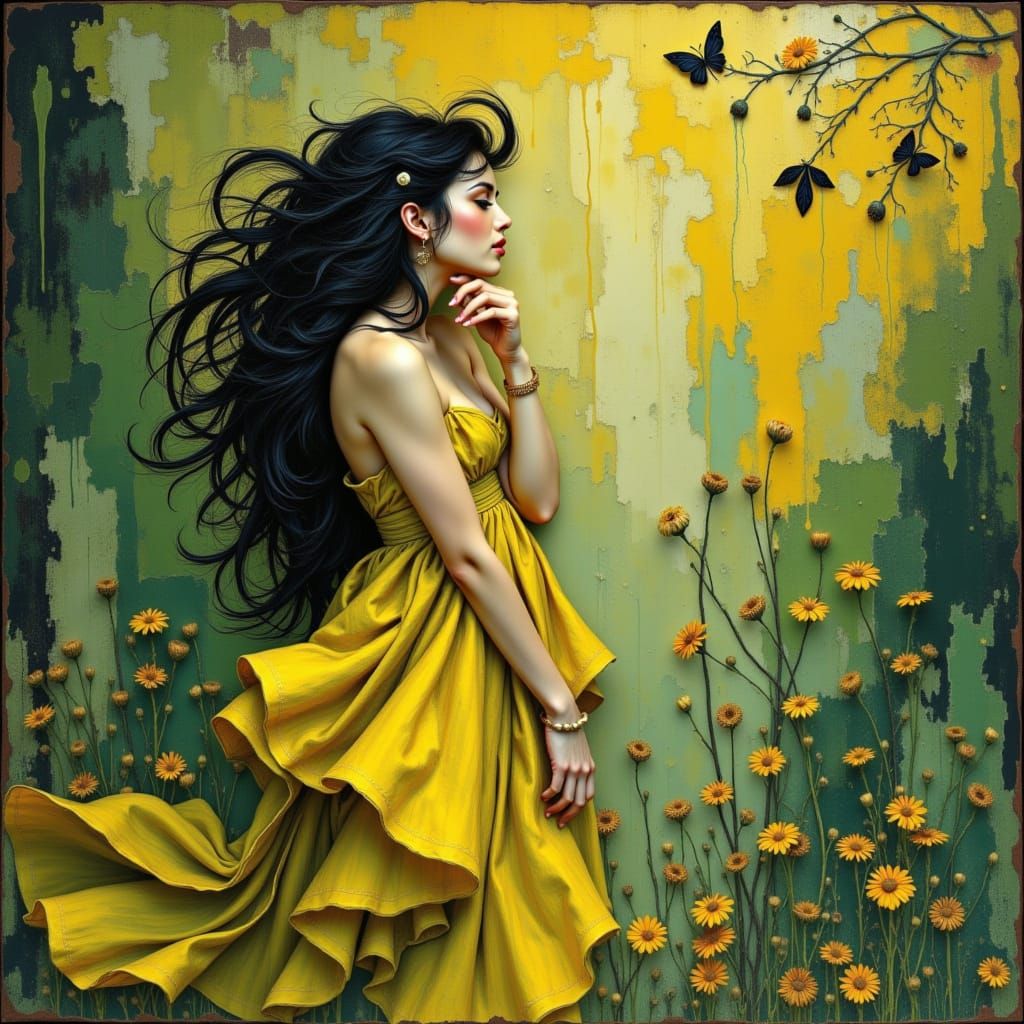 Open - heavenly dream, delicate, intricate, sharp focus, global lighting, green yellow and tan,
