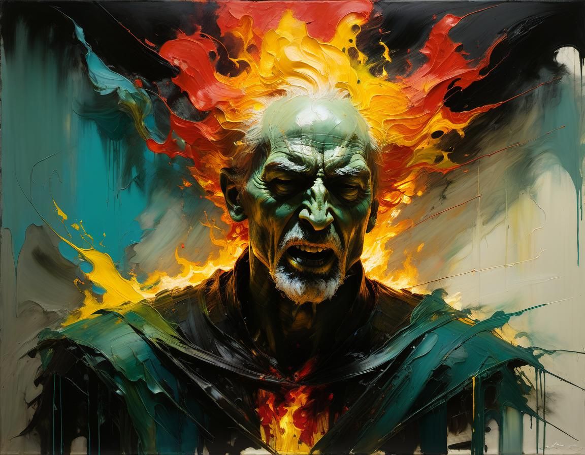 Spectral Wraith Consumed by Inferno in Expressionist Abstrac...