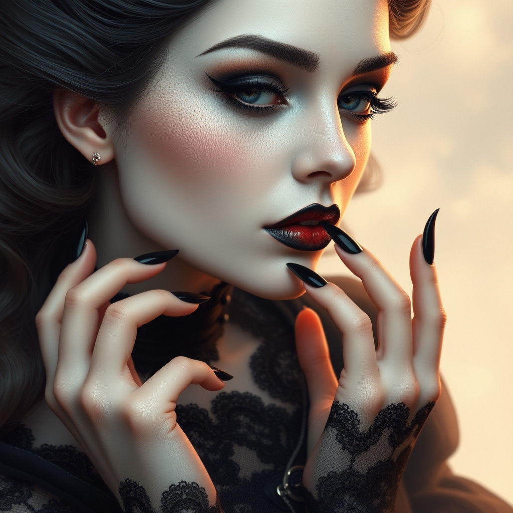 Ethereal Trad Goth Portrait with Black Death Hawk Hairstyle